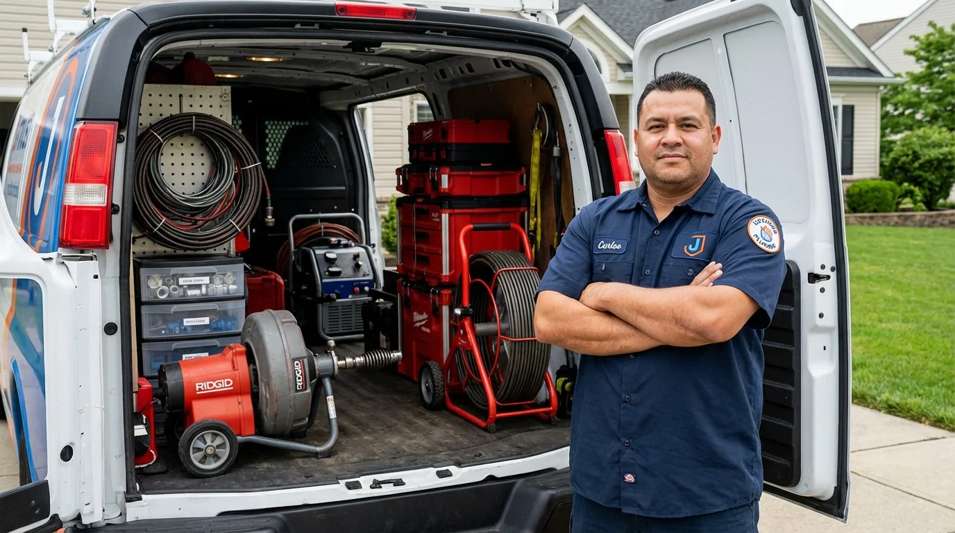 Professional drain cleaning equipment and Johns Plumbing LLC plumber in Lyndhurst