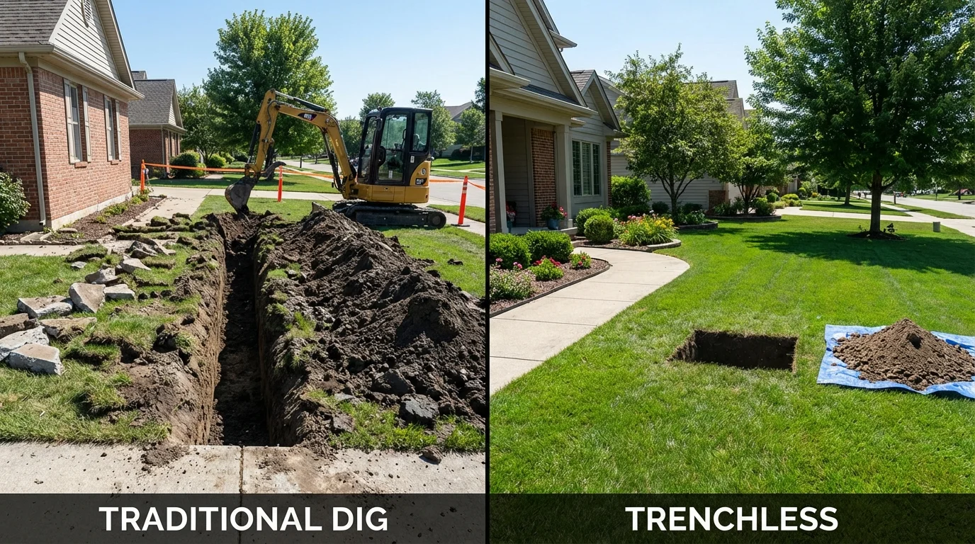 Trenchless sewer repair with minimal yard damage versus traditional excavation in Lyndhurst, VA